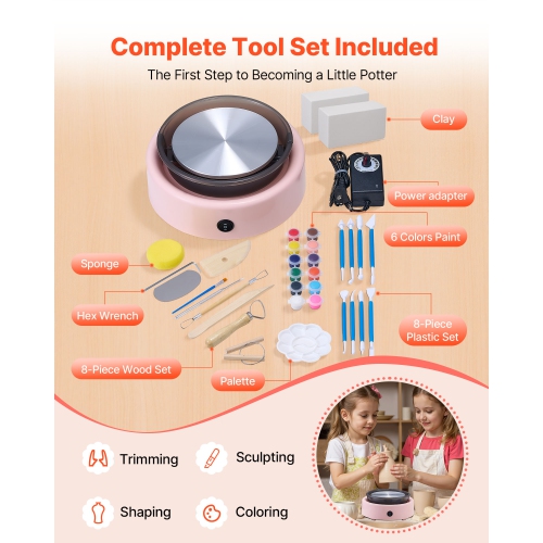 VEVOR Mini Pottery Wheel, 6 inch Turntable, Forward and Reverse Rotation, Adjustable Speed, Electric Clay Wheel for Kids and Beginners, with Shaping