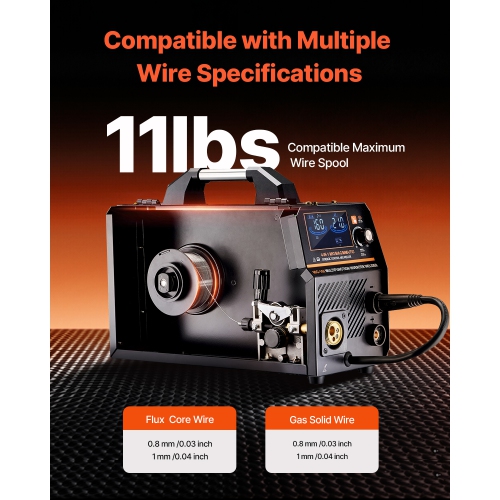 Soudeuse 4-en-1 VEVOR MIG, machine de soudage synergique 160&nbsp;A, machine de soudage multi-processus MIG/Stick/Lift à noyau flux/MIG à gaz,