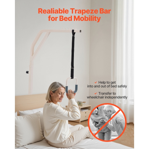 VEVOR 300LBS Capacity Trapeze Bar for Bed Mobility, Height-Adjustable Free Standing Trapeze Bar with 2 Wheels, Bed Pull Up Assist for Elderly