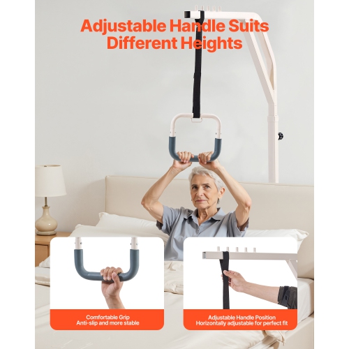 VEVOR 300LBS Capacity Trapeze Bar for Bed Mobility, Height-Adjustable Free Standing Trapeze Bar with 2 Wheels, Bed Pull Up Assist for Elderly