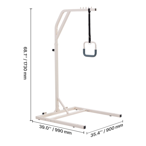 VEVOR 300LBS Capacity Trapeze Bar for Bed Mobility, Height-Adjustable Free Standing Trapeze Bar with 2 Wheels, Bed Pull Up Assist for Elderly