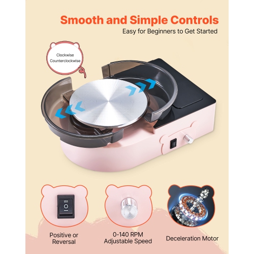 VEVOR Mini Pottery Wheel, 6 inch Turntable, Forward and Reverse Rotation, Adjustable Speed, Electric Clay Wheel for Kids and Adults, with Clay