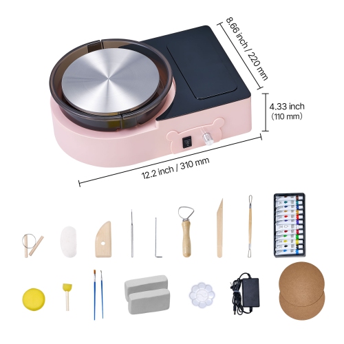 VEVOR Mini Pottery Wheel, 6 inch Turntable, Forward and Reverse Rotation, Adjustable Speed, Electric Clay Wheel for Kids and Adults, with Clay