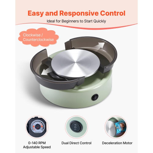 VEVOR Mini Pottery Wheel, 6 inch Turntable, Forward and Reverse Rotation, Adjustable Speed, Electric Clay Wheel for Kids and Beginners, with Shaping