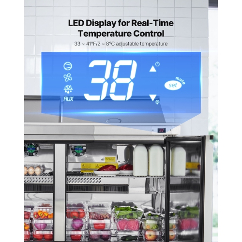 VEVOR 60"W Commercial Refrigerator, 15.4 Cu. Ft Sandwich Prep Refrigerated Table, Mega Top Food Prep Fridge with 24 Pans and Cutting Board, Stainless