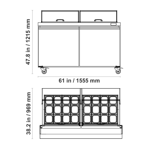 VEVOR 60"W Commercial Refrigerator, 15.4 Cu. Ft Sandwich Prep Refrigerated Table, Mega Top Food Prep Fridge with 24 Pans and Cutting Board, Stainless