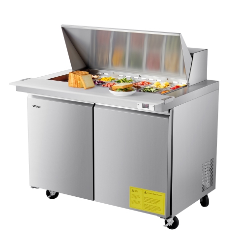 VEVOR 48"W Commercial Refrigerator, 12.5 Cu. Ft Sandwich Prep Refrigerated Table, Mega Top Food Prep Fridge with 18 Pans and Cutting Board, Stainless