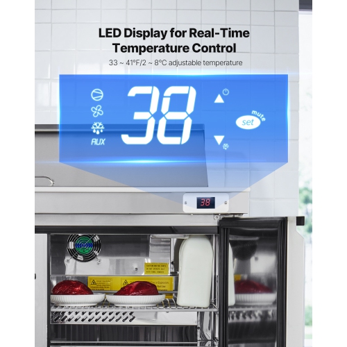 VEVOR 48"W Commercial Refrigerator, 12.5 Cu. Ft Sandwich Prep Refrigerated Table, Mega Top Food Prep Fridge with 18 Pans and Cutting Board, Stainless