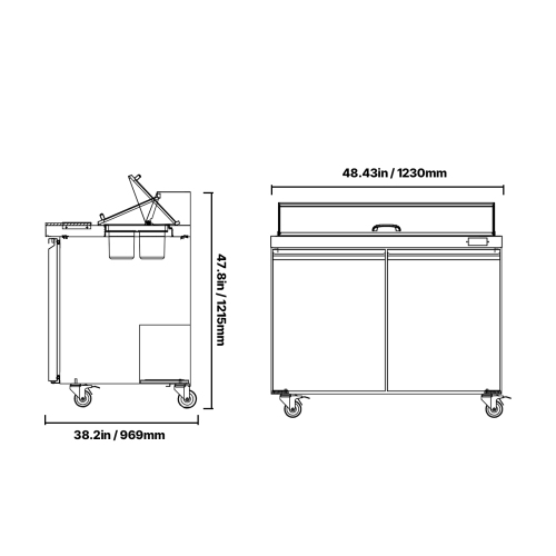 VEVOR 48"W Commercial Refrigerator, 12.5 Cu. Ft Sandwich Prep Refrigerated Table, Mega Top Food Prep Fridge with 18 Pans and Cutting Board, Stainless