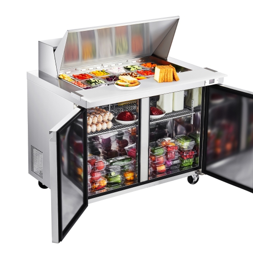 VEVOR 48"W Commercial Refrigerator, 12.5 Cu. Ft Sandwich Prep Refrigerated Table, Mega Top Food Prep Fridge with 18 Pans and Cutting Board, Stainless