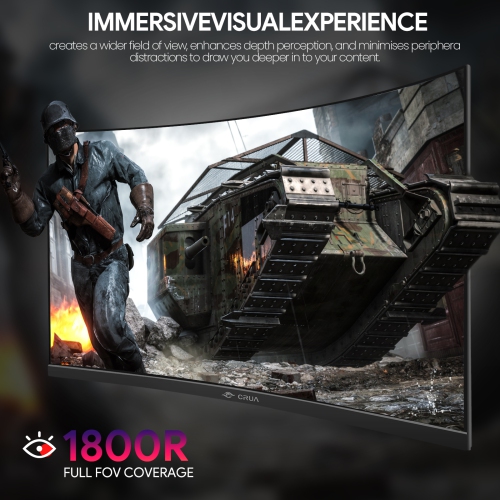 CRUA 27 inch Curved Gaming Monitor,200HZ FHD(1920×1080P) 1800R Frameless Computer Monitors, 1ms(GTG) with FreeSync, Low Motion Blur, Eye Care,