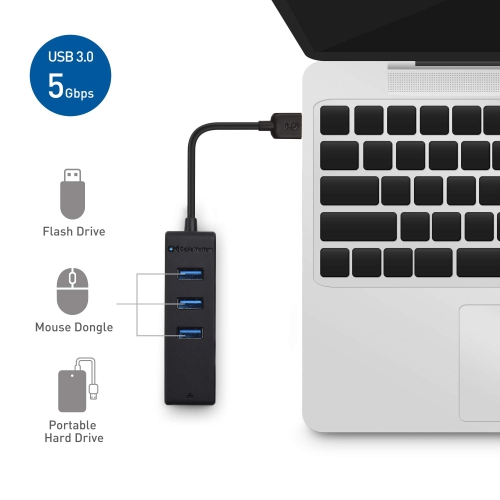 4-in-1 USB Hub With Ethernet - USB 3.0 Hub, Gigabit Ethernet Adapter, 10/100/1000Mbps Network Support