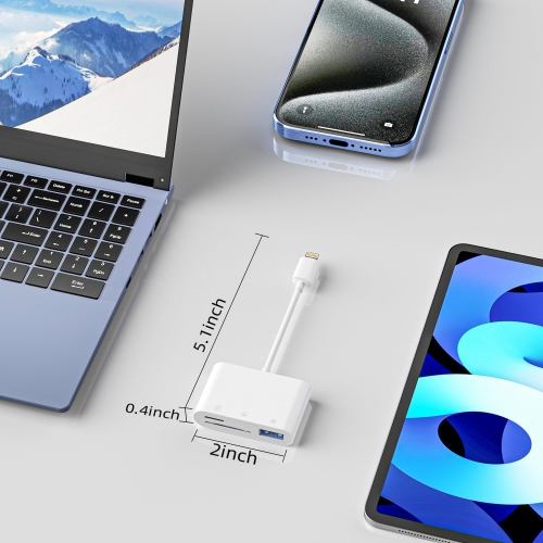 SD Card Reader for iPhone iPad, Digital Camera USB Adapter,Memory Card Veiwer with Dual Slot Support SD Card TF Card Micro SD Card, No App Required,