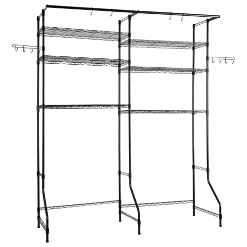 VEVOR 6 Tiers Over Washer and Dryer Storage Shelves, Laundry Room Drying Rack with Hanger Rod and Hooks, Two Rows Adjustable Washer Shelves Space