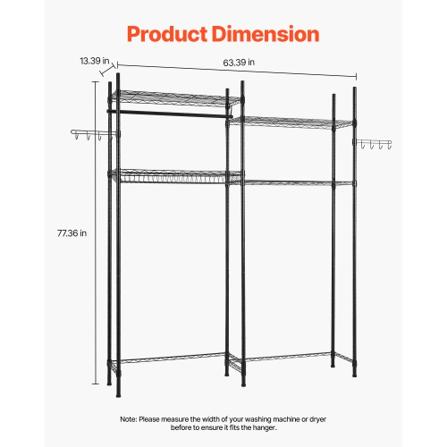 VEVOR 4 Tiers Over Washer and Dryer Storage Shelves, Laundry Room Drying Rack with Hanger Rod and Hooks, Two Rows Adjustable Washer Shelves Space