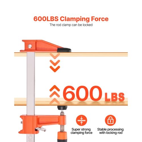 VEVOR 2-1/2 inch Depth Bar Clamps for Woodworking,2-Pack 6 inch and 2-Pack 12 inch,Lockable F-Clamp with 600 lbs Load Limit,Cast Iron and Carbon