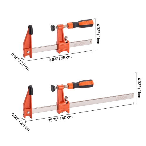 VEVOR 2-1/2 inch Depth Bar Clamps for Woodworking,2-Pack 6 inch and 2-Pack 12 inch,Lockable F-Clamp with 600 lbs Load Limit,Cast Iron and Carbon