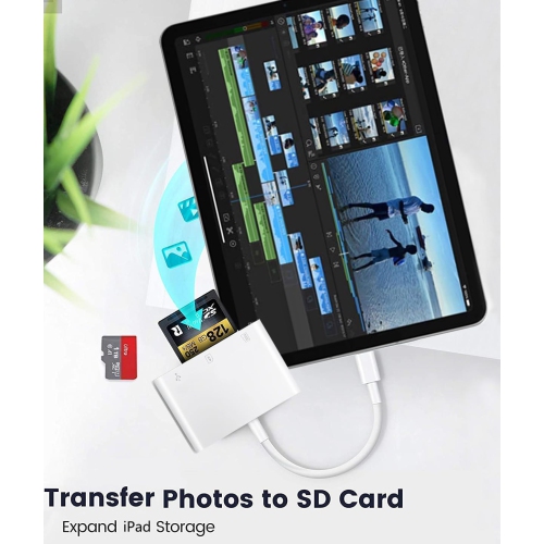 USB C SD Card Reader for iPhone 16 15, 3 in 1 USB-C Memory Camera Card Reader with SD MicroSD USB 3 Ports for iPhone 15 16, iPad Pro MacBook and More