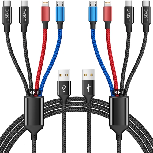 Dual Type C 4 in 1 Charging Cable 2Pack 4FT, Multi Charging Cable for Multiple Ends, Universal USB Cable with IP/Micro USB/Dual USB C Port Compatible