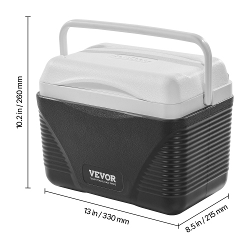 VEVOR 8.5 QT Portable Cooler, Hard Cooler with Ice Retention and Heavy-Duty Handles, Lightweight Rigid Material Insulated Portable Cooler, for Family