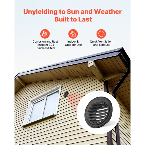 VEVOR 4 inch Wall Vent Cover, Louvered Round AC Vent Gable Cover, Premium Stainless Steel & with Built-in a Protection Screen, for