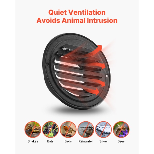 VEVOR 4 inch Wall Vent Cover, Louvered Round AC Vent Gable Cover, Premium Stainless Steel & with Built-in a Protection Screen, for