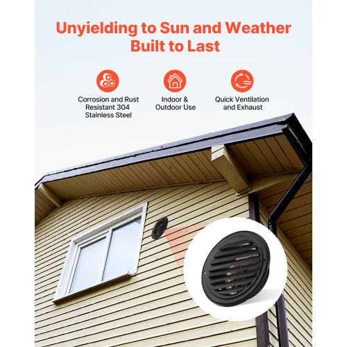 VEVOR 6 inch Wall Vent Cover, Louvered Round AC Vent Gable Cover, Premium Stainless Steel & with Built-in a Protection Screen, for