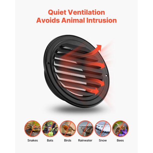 VEVOR 6 inch Wall Vent Cover, Louvered Round AC Vent Gable Cover, Premium Stainless Steel & with Built-in a Protection Screen, for
