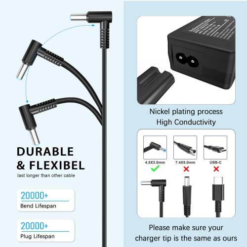 45W 19.5V 2.31A for HP Laptop Charger Compatible with HP Pavilion x360 11 13 15, Stream, Envy, ProBook, EliteBook, Spectre, Notebook Series AC