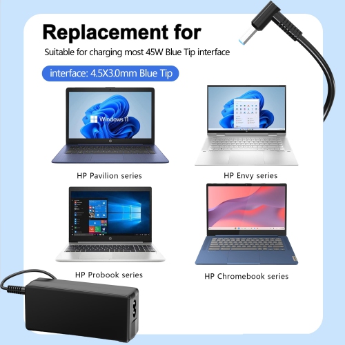 45W 19.5V 2.31A for HP Laptop Charger Compatible with HP Pavilion x360 11 13 15, Stream, Envy, ProBook, EliteBook, Spectre, Notebook Series AC