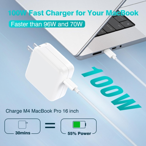 Chargeur USB-C de 100&nbsp;W pour MacBook Pro 16 14&nbsp;po MacBook Air 15 13&nbsp;po 2025 2024 2023 2022 2021 2020 2019 M4 M3 M2 M1, adaptateur