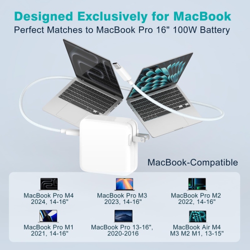 Chargeur USB-C de 100&nbsp;W pour MacBook Pro 16 14&nbsp;po MacBook Air 15 13&nbsp;po 2025 2024 2023 2022 2021 2020 2019 M4 M3 M2 M1, adaptateur