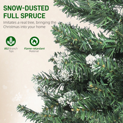 HOMCOM 6 ft Prelit Frosted Christmas Tree, Full Spruce Holiday Decor with Dual Colour LED Light, Dense Branches, 9 Light Modes, Hinged Xmas Tree with