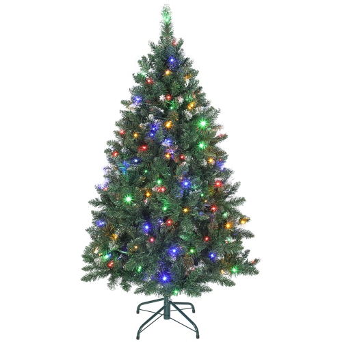 HOMCOM 5 ft Prelit Frosted Christmas Tree, Full Spruce Holiday Decor with Dual Colour LED Light, Dense Branches, 9 Light Modes, Hinged Xmas Tree with