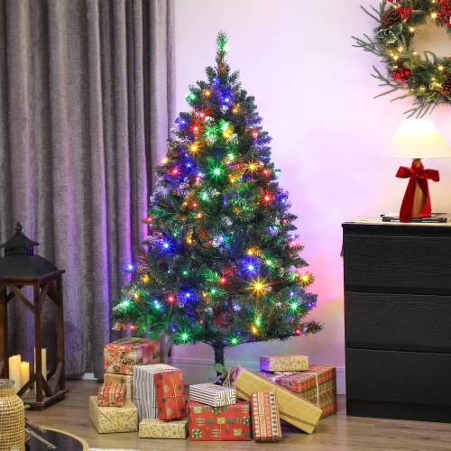 HOMCOM 5 ft Prelit Frosted Christmas Tree, Full Spruce Holiday Decor with Dual Colour LED Light, Dense Branches, 9 Light Modes, Hinged Xmas Tree with