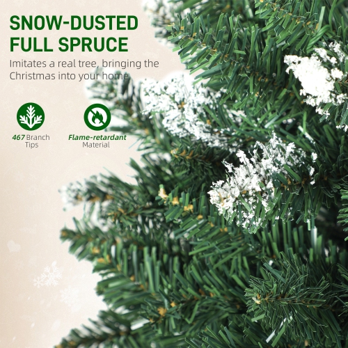 HOMCOM 5 ft Prelit Frosted Christmas Tree, Full Spruce Holiday Decor with Dual Colour LED Light, Dense Branches, 9 Light Modes, Hinged Xmas Tree with