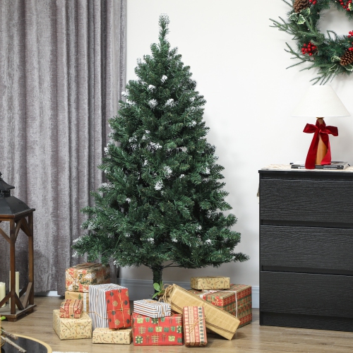 HOMCOM 5 ft Prelit Frosted Christmas Tree, Full Spruce Holiday Decor with Dual Colour LED Light, Dense Branches, 9 Light Modes, Hinged Xmas Tree with