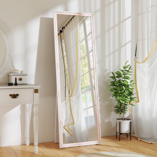 HOMCOM Full Length Mirror, Rectangle Full Body Mirror with Dual-Tone Frame, Floor Standing or Wall-Leaning for Bedroom, Living Room, 64" x 21", Pink