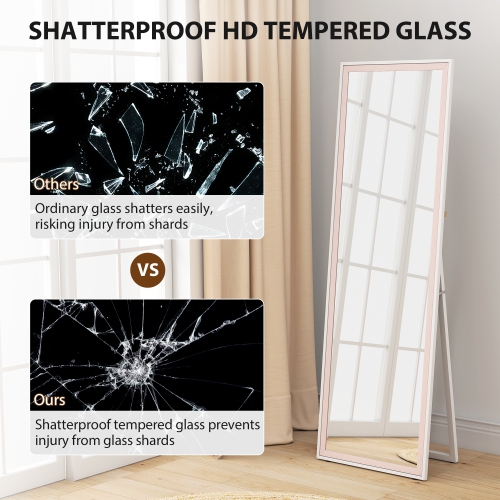 HOMCOM Full Length Mirror, Rectangle Full Body Mirror with Dual-Tone Frame, Floor Standing or Wall-Leaning for Bedroom, Living Room, 64" x 21", Pink