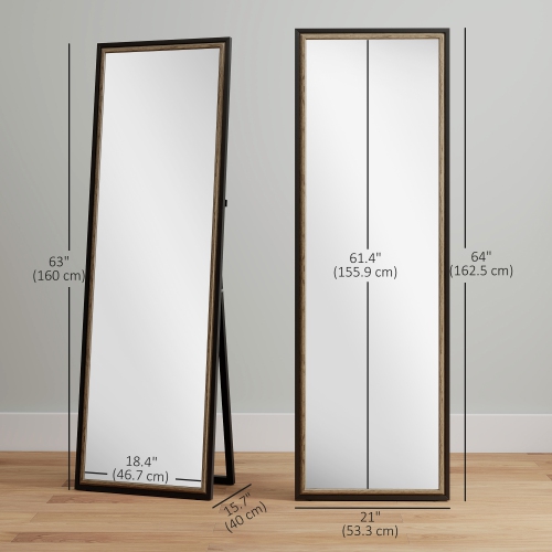 HOMCOM Full Length Mirror, 64" x 21" Rectangle Full Body Mirror with Dual-Tone Frame for Bedroom, Living Room, Floor Standing or Leaning Against