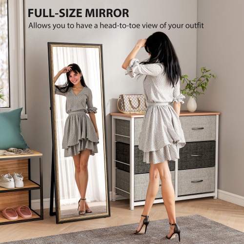 HOMCOM Full Length Mirror, 64" x 21" Rectangle Full Body Mirror with Dual-Tone Frame for Bedroom, Living Room, Floor Standing or Leaning Against