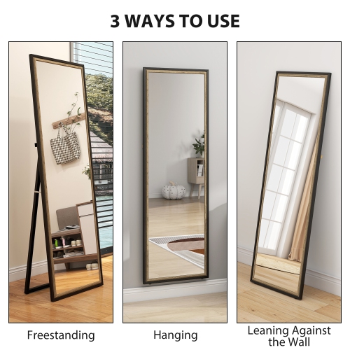 HOMCOM Full Length Mirror, 64" x 21" Rectangle Full Body Mirror with Dual-Tone Frame for Bedroom, Living Room, Floor Standing or Leaning Against