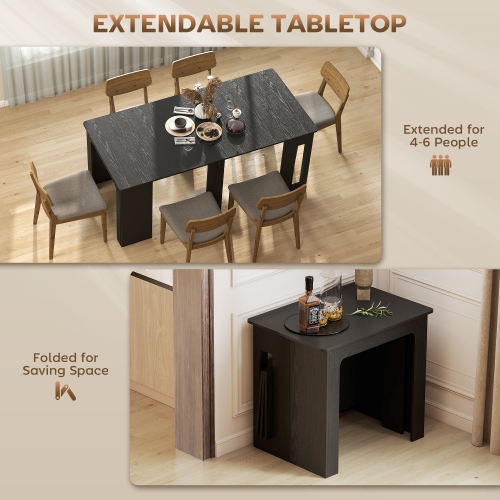 HOMCOM Extendable Dining Table, Expandable Kitchen Table for Small Spaces, Seats up to 6 People, Distressed Black