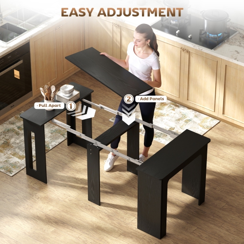 HOMCOM Extendable Dining Table, Expandable Kitchen Table for Small Spaces, Seats up to 6 People, Distressed Black