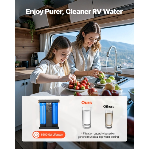 VEVOR 2-Cartridge RV Water Filtration System, Water Filter System for Campers, Remove Chlorine, Bad Tastes, Odors, and Most Contaminants, RV Filter