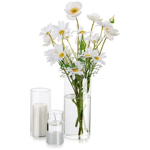 NIERBO Glass Cylinder Vases Set of 3, Hurricane Candle Holder Clear, Glass Cylinder Vase, Glass Vases for Centerpieces for Home Decor Wedding