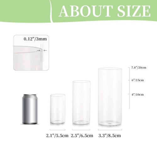NIERBO Glass Cylinder Vases Set of 3, Hurricane Candle Holder Clear, Glass Cylinder Vase, Glass Vases for Centerpieces for Home Decor Wedding