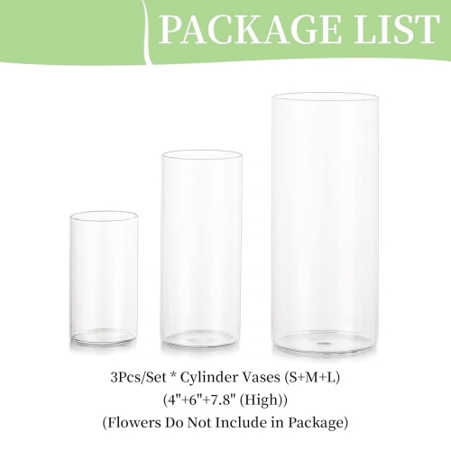 NIERBO Glass Cylinder Vases Set of 3, Hurricane Candle Holder Clear, Glass Cylinder Vase, Glass Vases for Centerpieces for Home Decor Wedding