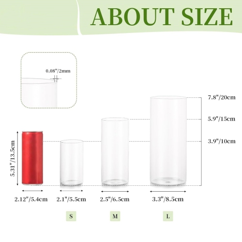 NIERBO Glass Cylinder Vases Set of 6, Hurricane Candle Holder Clear, Glass Cylinder Vase, Glass Vases for Centerpieces for Home Decor Wedding