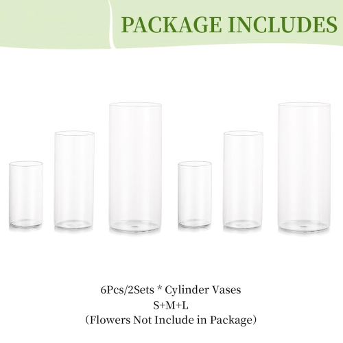 NIERBO Glass Cylinder Vases Set of 6, Hurricane Candle Holder Clear, Glass Cylinder Vase, Glass Vases for Centerpieces for Home Decor Wedding